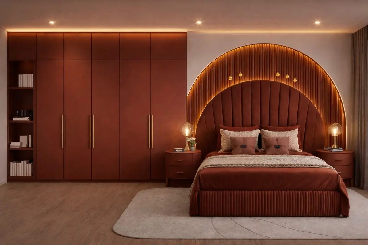 Curved rust feature headboard wall