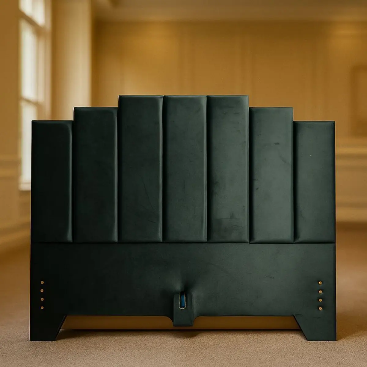 Deep green stepped upholstered headboard