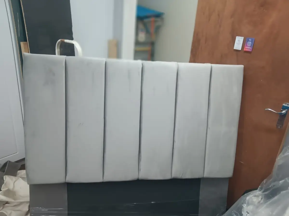Compact grey vertical channel headboard