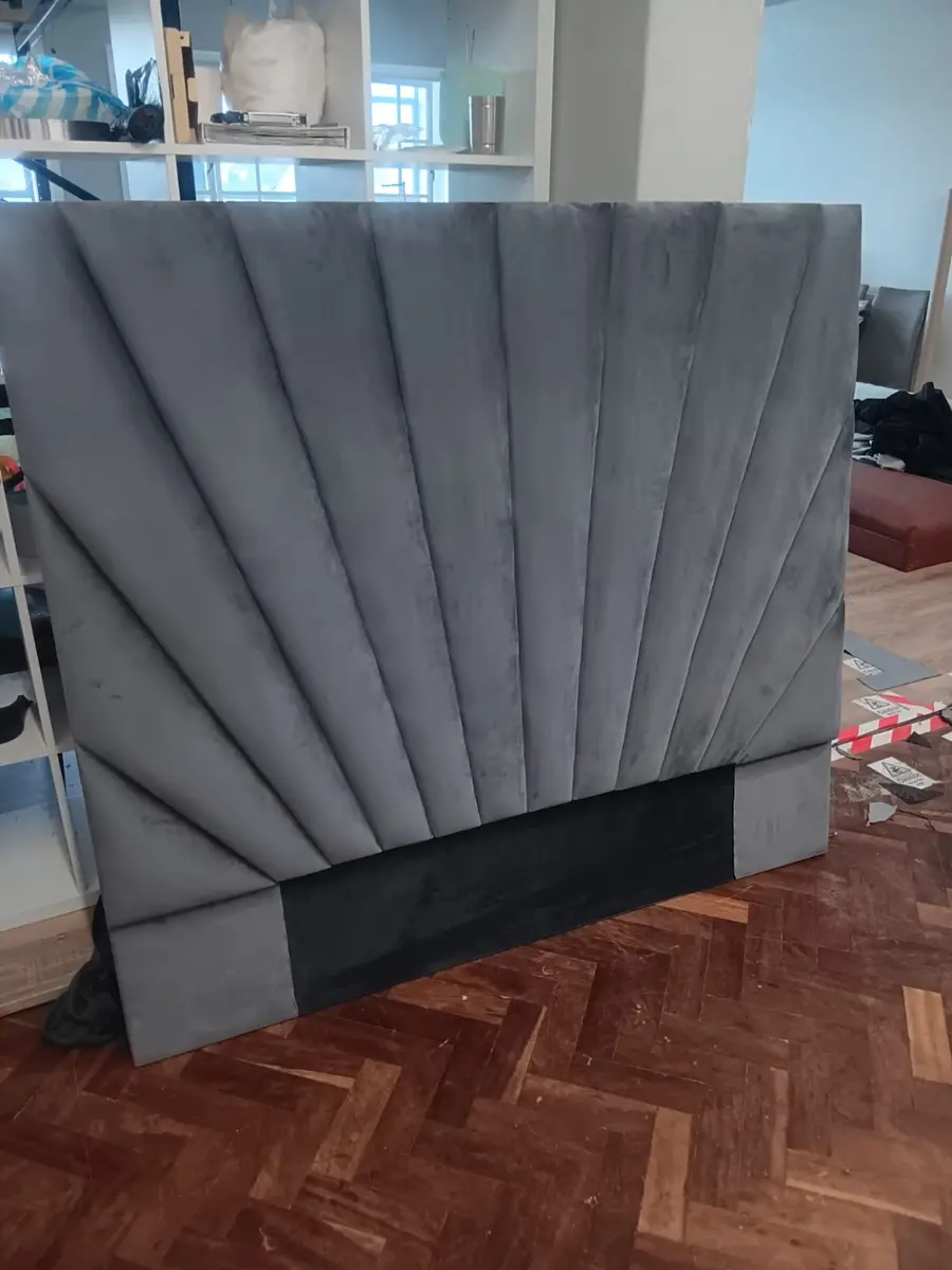 Grey fan upholstered headboard
